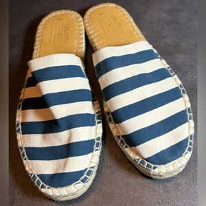 UBUNTU LIFE Blue Striped Canvas Espadrille Slip On-Handmade Mule